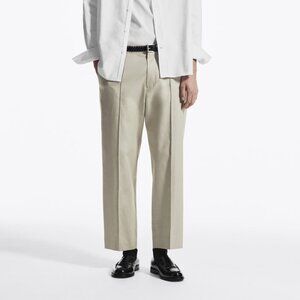 RELAXED COTTON CROPPED TROUSERS Beige